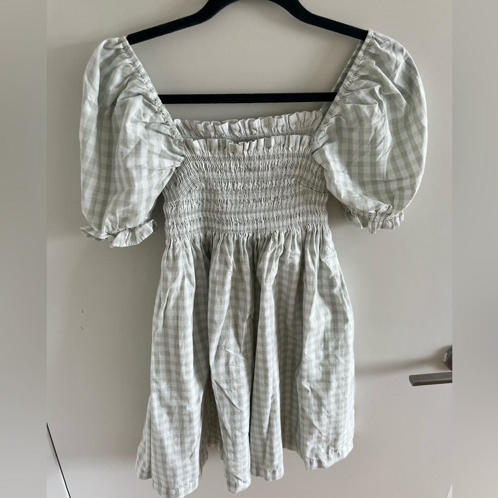 Abercrombie smocked mini dress size small green plaid